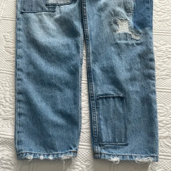 Urban Outfitters BDG Dad Slim Taper Fit Jean Medium Wash Patchwork Denim 33 - Picture 11 of 16